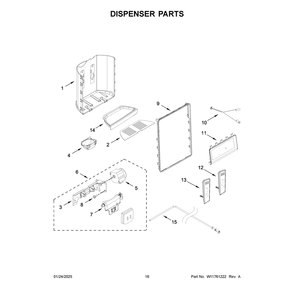 Dispenser Parts Diagram and Parts List for  Whirlpool Refrigerator