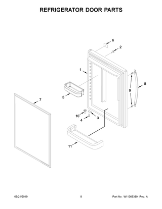 Refrigerator Door Parts Diagram and Parts List for  Whirlpool Refrigerator