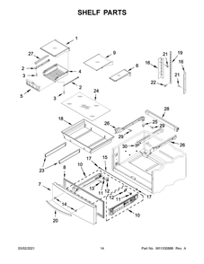 Shelf Parts Diagram and Parts List for  Whirlpool Refrigerator