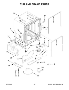 06 - Tub And Frame Parts Diagram and Parts List for  KitchenAid Dishwasher