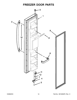 Freezer Door Parts Diagram and Parts List for  Whirlpool Refrigerator