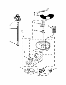 Pump, Washarm And Motor Parts Diagram and Parts List for  Kenmore Dishwasher
