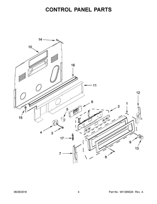 Control Panel Parts Diagram and Parts List for  Whirlpool Range