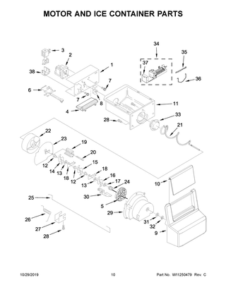 Motor And Ice Container Parts Diagram and Parts List for  Whirlpool Refrigerator