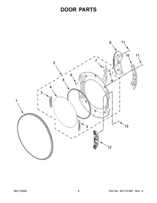05 - Door Parts Diagram and Parts List for  Whirlpool Dryer
