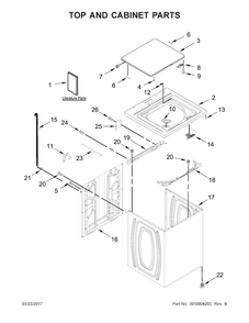 Top And Cabinet Parts Diagram and Parts List for  Whirlpool Washer