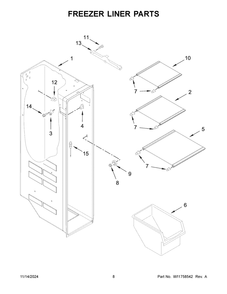 05 - Freezer Liner Parts Diagram and Parts List for  Whirlpool Refrigerator
