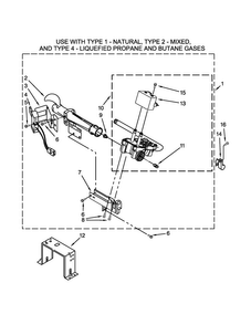 W10307147 Burner Assembly Parts Diagram and Parts List for  Whirlpool Dryer