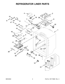 Refrigerator Liner Parts Diagram and Parts List for  Whirlpool Refrigerator