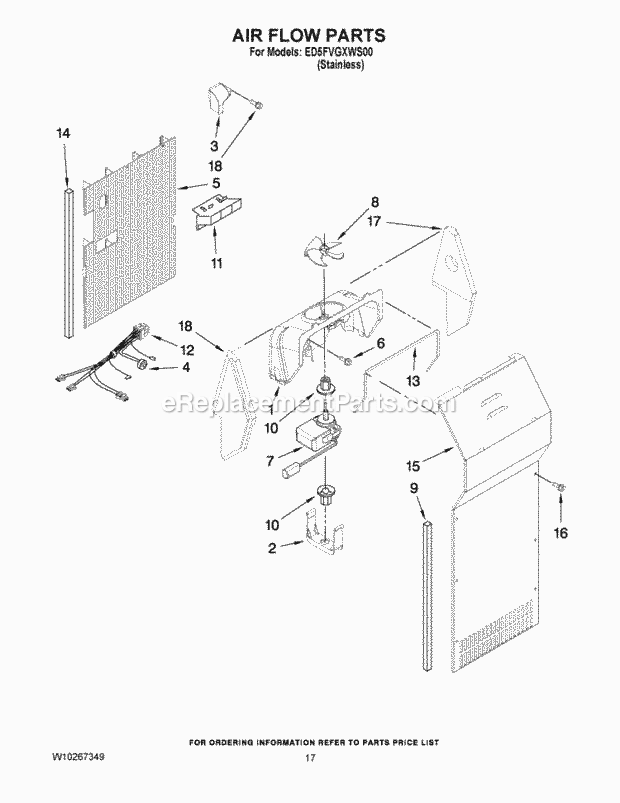 AIR FLOW PARTS Diagram and Parts List for  Whirlpool Refrigerator
