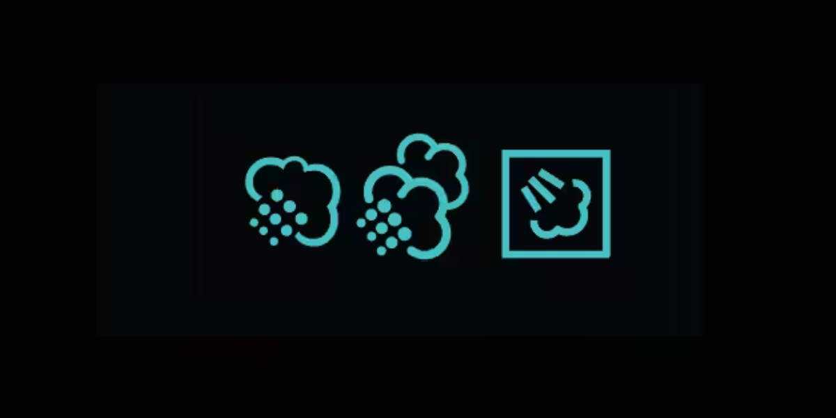 Three blue icons of steam blowing against a black background